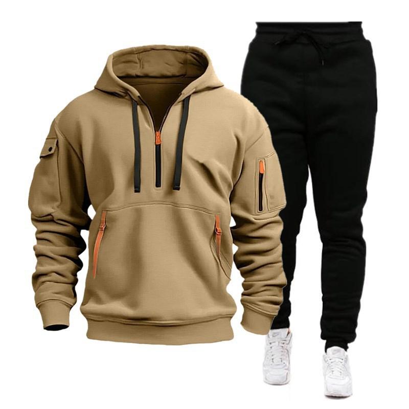 Sports Sweater Suit Men's Multi-Pocket Zipper Hooded Sweatshirt Sportswear Suit Sweatpants Light Board