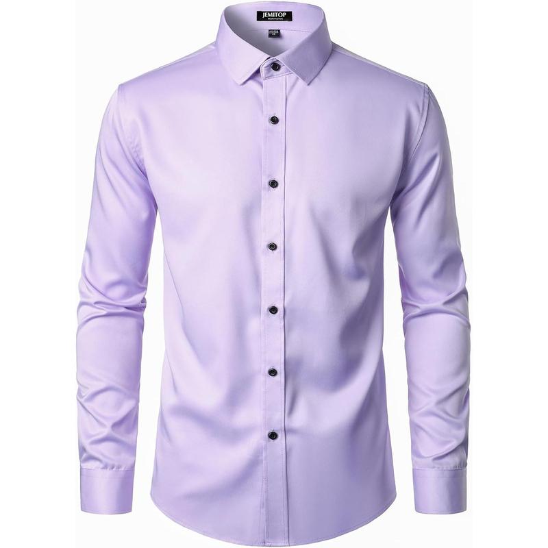 Men's Stretch Wrinkle Free Dress Shirts Formal Wedding Prom Long Sleeve Slim Fit Button Down Shirt