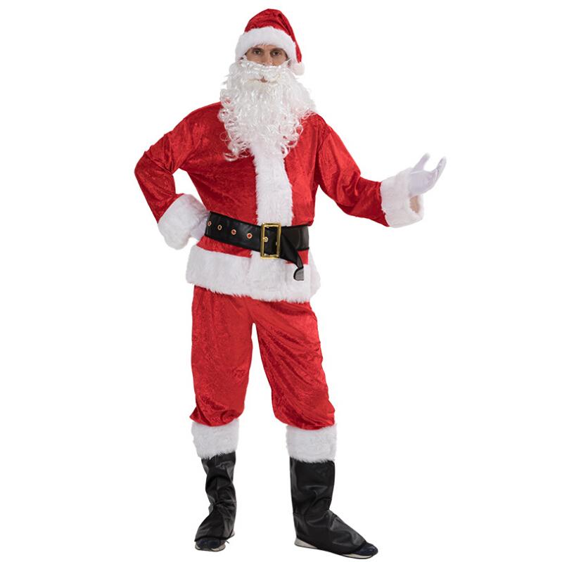 Christmas Santa Claus Cosplay Costume, Five Pieces Fancy Dress For Adults