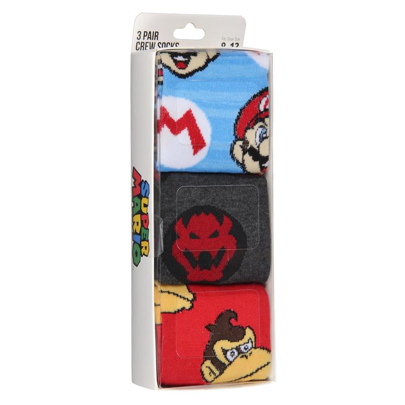 Nintendo Super Mario Men's Bowser Donkey Kong Mario 3-Pack Mid-Calf Adult Crew Socks