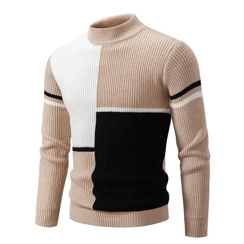 Autumn Winter O Neck Pullovers Men Patchwork Casual Knit Sweater Fashion Youthful Vitality Knitted Warm Pullover Man Y2K Sweater