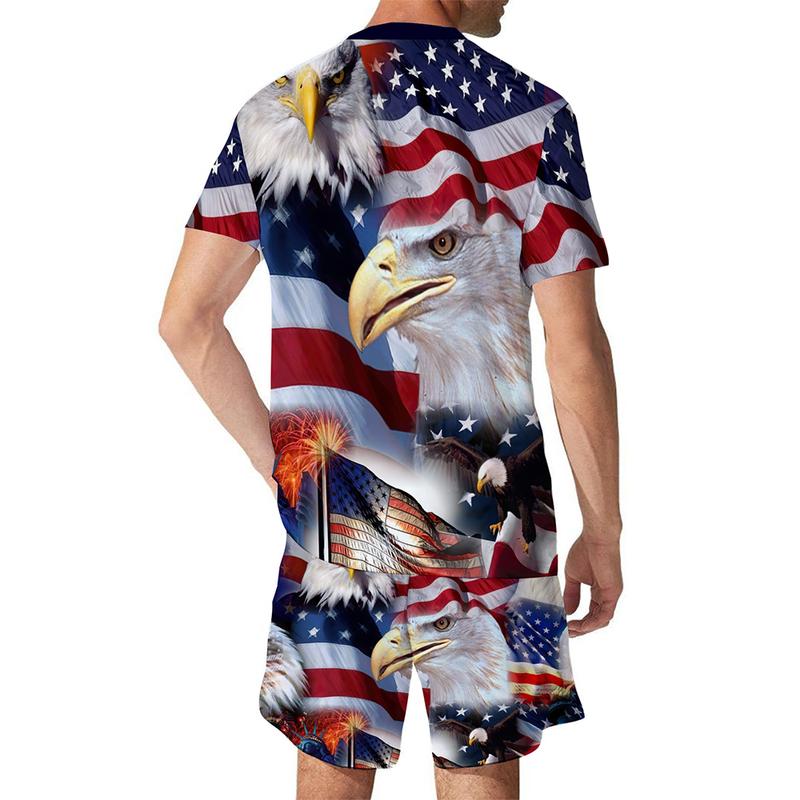 American Flag Eagle 3D print  sporty shorts sets Men's Casual Loungewear Graphic Tees, Shorts, and Sports Suit Hawaiian Outfit Set  regular sleeve outfit set