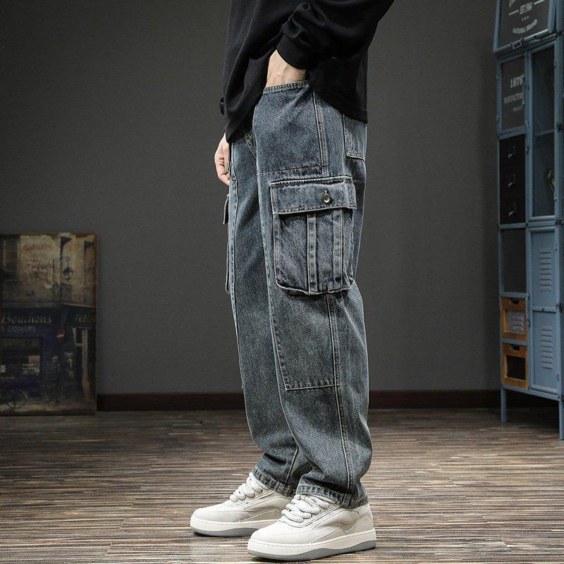 Men's Wide-Leg Cargo Jeans - Relaxed Fit and Multiple Pockets for Stylish and Comfortable All-Season Wear - Trouser