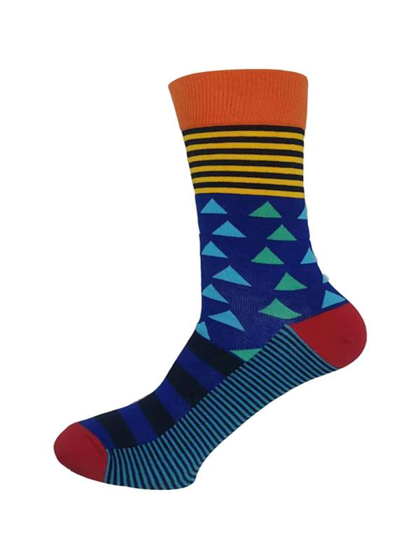 Men's Colorful Cartoon & Striped Print Crew Socks, Casual Comfortable Breathable Mid-calf Socks for Daily Wear, Men's Socks for All Seasons