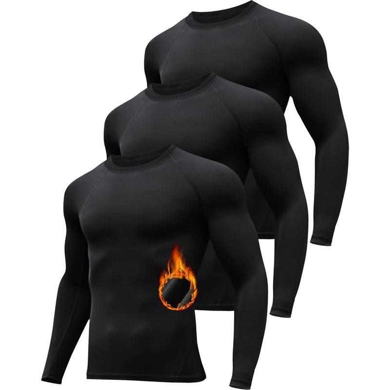 3 Pack Men's Thermal Underwear Shirts Compression Fleece Lined Long Sleeve Athletic Base Layer Cold Weather