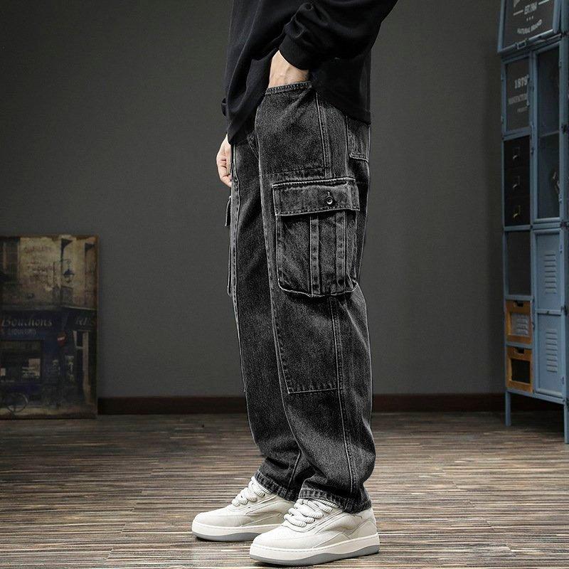 Men's Wide-Leg Cargo Jeans - Relaxed Fit and Multiple Pockets for Stylish and Comfortable All-Season Wear - Trouser