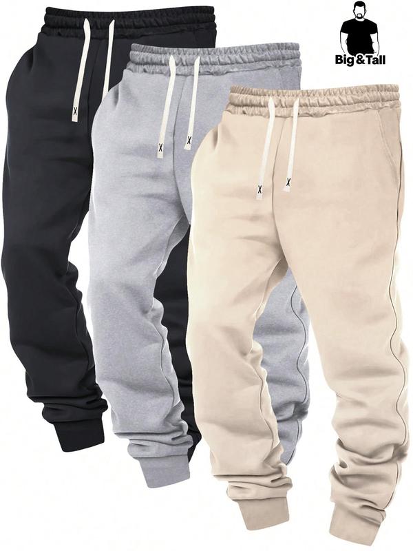  Men's Solid Drawstring Waist Sweatpants, Casual Comfy Pocket Jogger Pants for Daily Wear, Men's Trousers for Fall & Winter