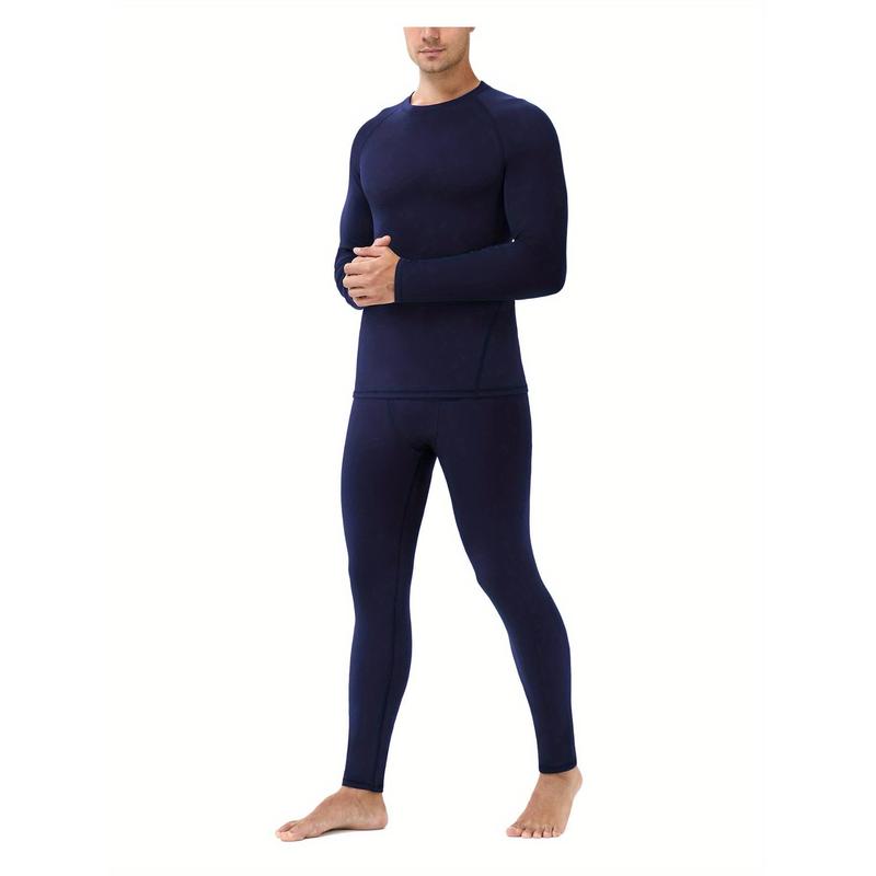 Men's Slim Fit Thermal Underwear Set: Warm, Stretchy & Durable – Ultimate Comfort for Winter Sports and Casual Weekend, Solid color, polyester