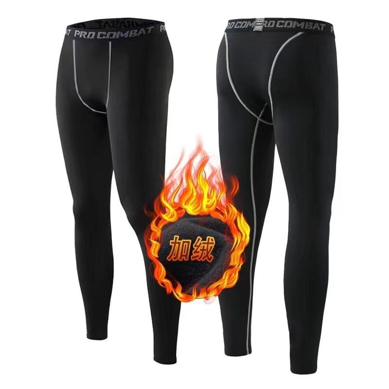 Autumn and Winter Fleece-lined Warm Suit Sports Men Tights Fitness Running Basketball Outdoor Training Workout Clothes Long Sleeve Halloween