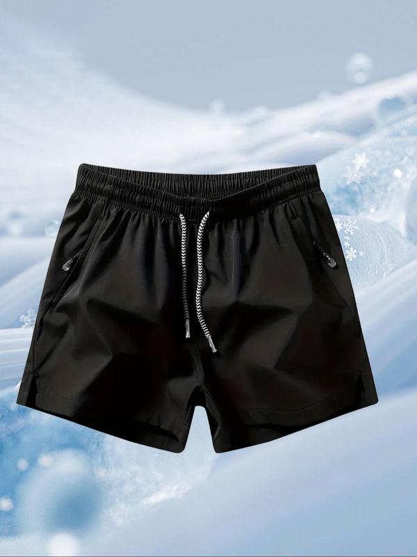 Men's Solid Drawstring Waist Beach Shorts, Quick Drying Zipper Pocket Shorts, Loose Casual Breathable Shorts for Summer, Shorts for Men, Men's Shorts for Beach Vacation