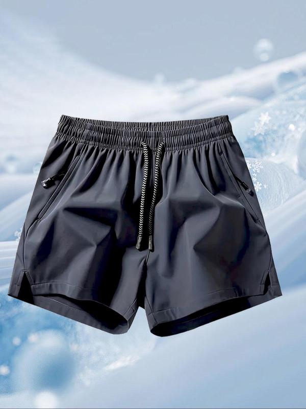 Men's Solid Drawstring Waist Beach Shorts, Quick Drying Zipper Pocket Shorts, Loose Casual Breathable Shorts for Summer, Shorts for Men, Men's Shorts for Beach Vacation