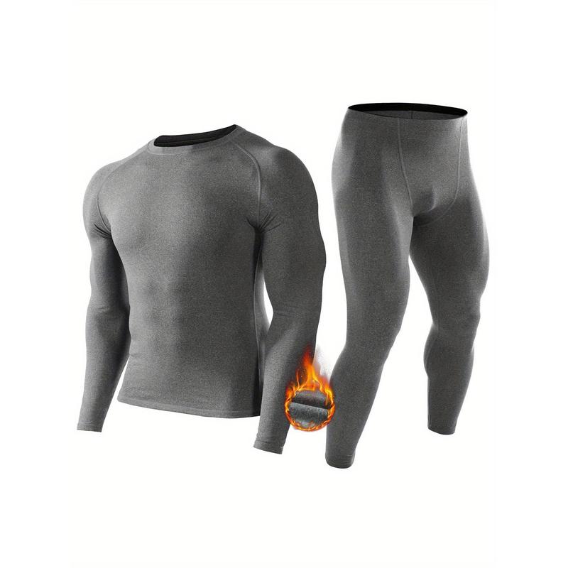 Men's Slim Fit Thermal Underwear Set: Warm, Stretchy & Durable – Ultimate Comfort for Winter Sports and Casual Weekend, Solid color, polyester