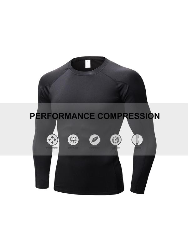 Men's Solid Top Stitching  Raglan Sleeve Thermal Underwear Top, Quick Drying Compression T-shirt, Sun Protection Base Layer Top for Winter