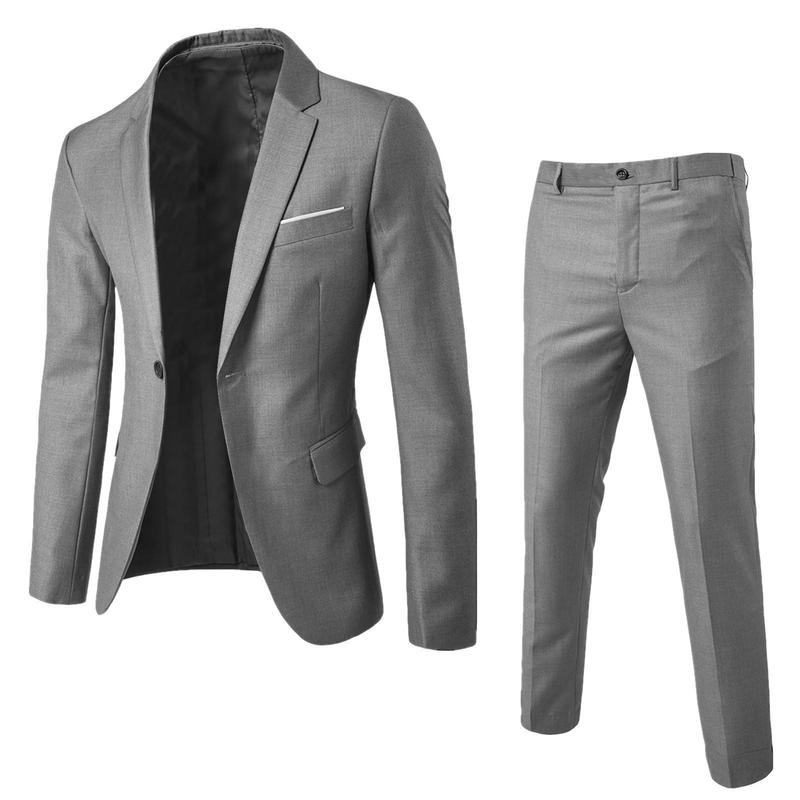 Men's 2 Piece Suit Notched Lapel One Button Slim Fit Dress Jacket Pants Suit Menswear Formal