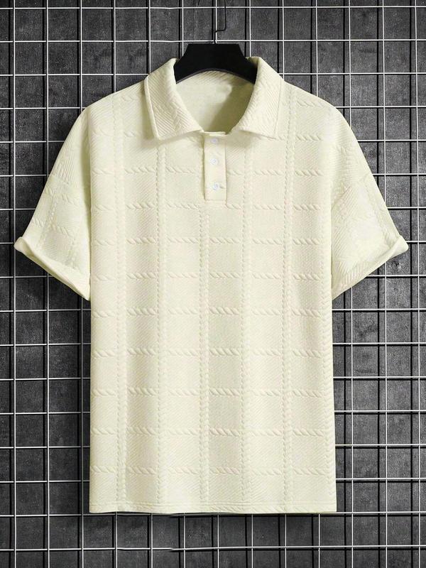 Men's Textured Short Sleeve Polo Shirt, Regular Fit Casual Button Front Top for Summer, Fashion Men's Clothes for Daily Wear