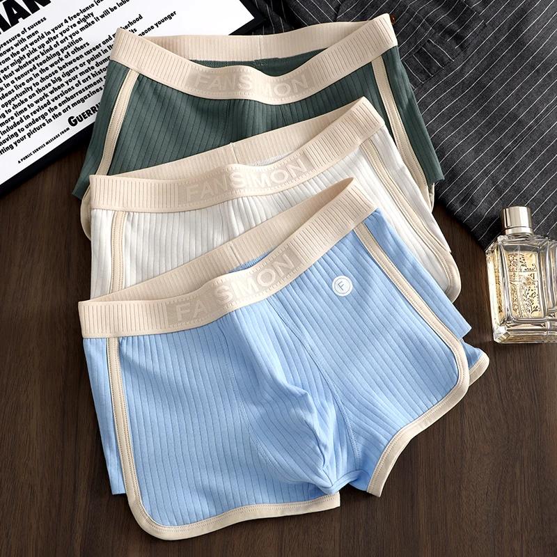 New Boxer Men Underwear Striped Pure Cotton Breathable Boxershort Mens Boxers Men's Mid-waist Four Corner Pants Size L-3XL