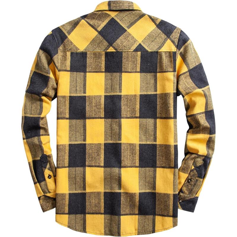 Mens flannel plaid shirts regual fit casual long sleeve button down fleece shirts