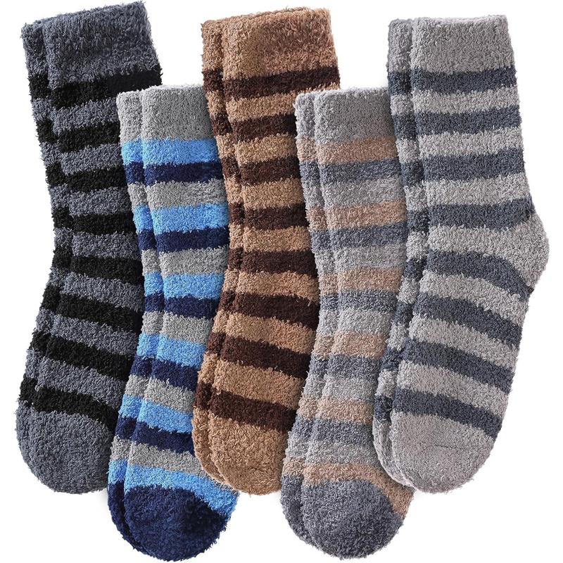 Mens Fuzzy Socks Cozy Fluffy Winter Warm Slipper Socks Microfiber Soft Home Sleeping Socks 5 6 Pairs