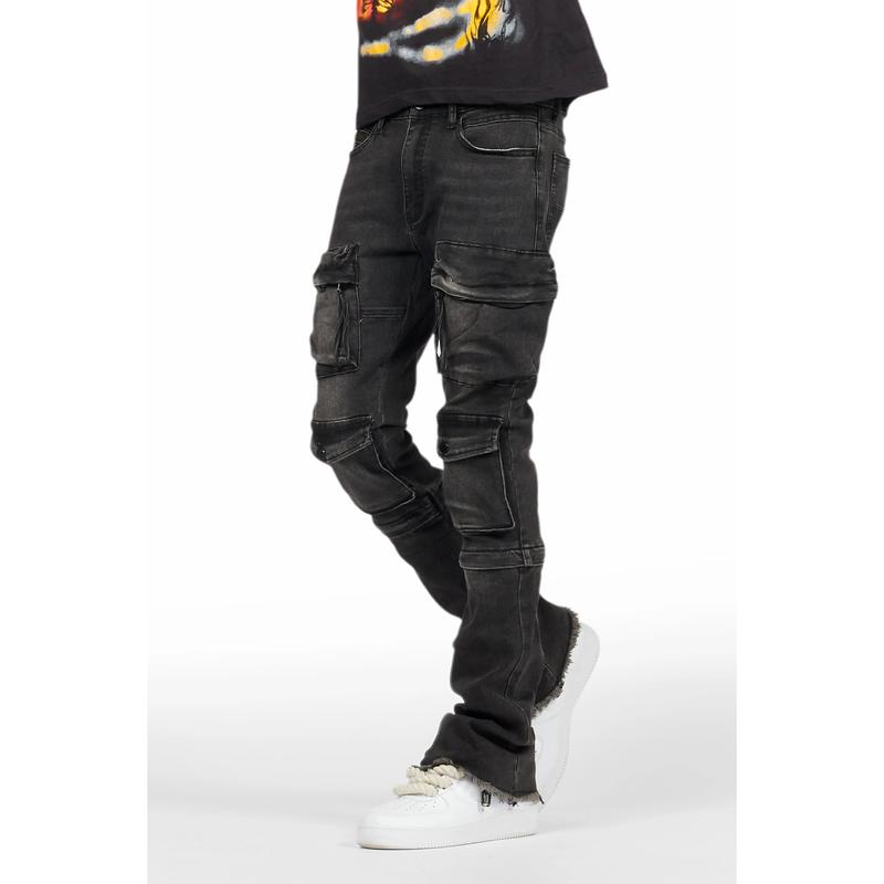 Jan Black Stacked Flare Cargo Jean