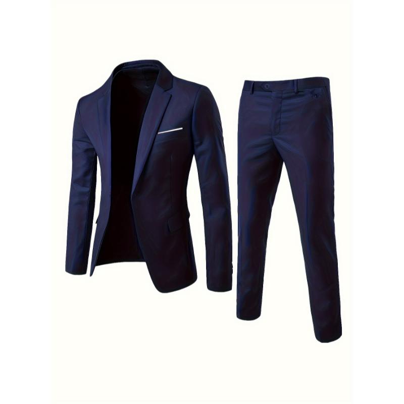 2-pack Set Of Men's Solid Color Business Outfits, Notch Lapel Collar Buttoned Blazer And Pants, Classic And Chic Set For Business, Banquet Wear And Formal Occasions