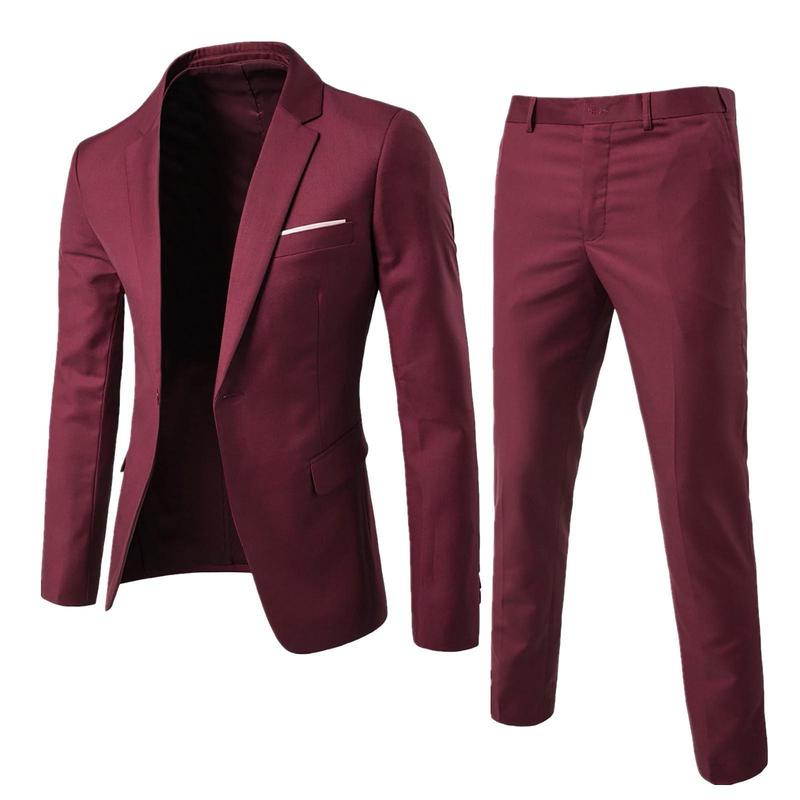 Men's 2 Piece Suit Notched Lapel One Button Slim Fit Dress Jacket Pants Suit Menswear Formal