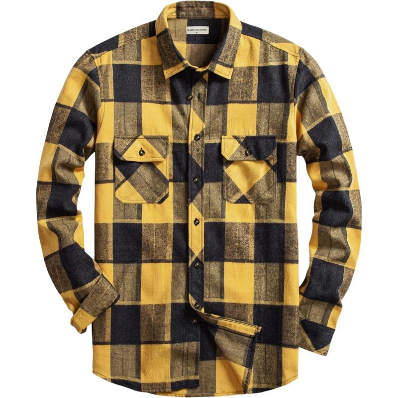 Mens flannel plaid shirts regual fit casual long sleeve button down fleece shirts