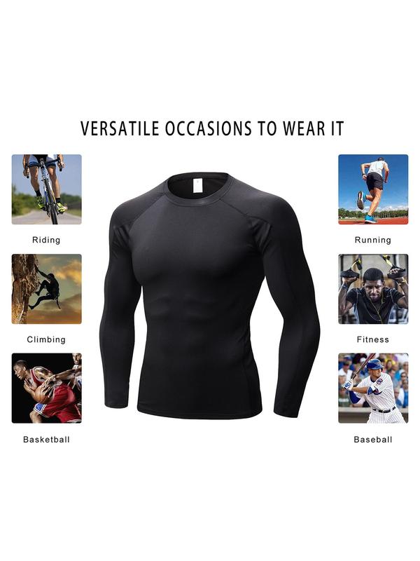 Men's Solid Top Stitching  Raglan Sleeve Thermal Underwear Top, Quick Drying Compression T-shirt, Sun Protection Base Layer Top for Winter