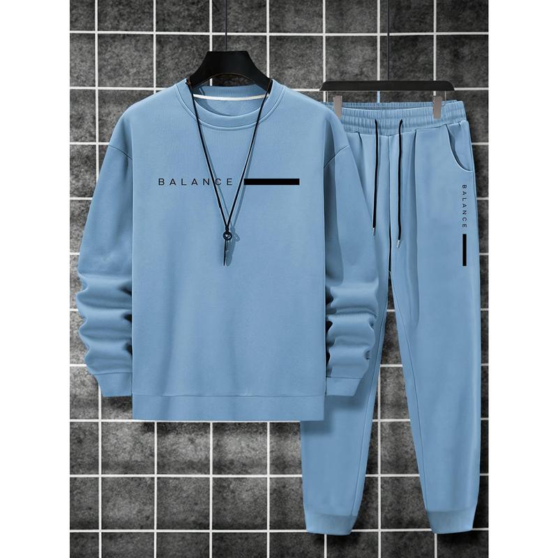 2-piece Men's graphic print sweatshirt & jogger set-balance print, loose fit, long sleeve, drawstring pants for outdoor activities