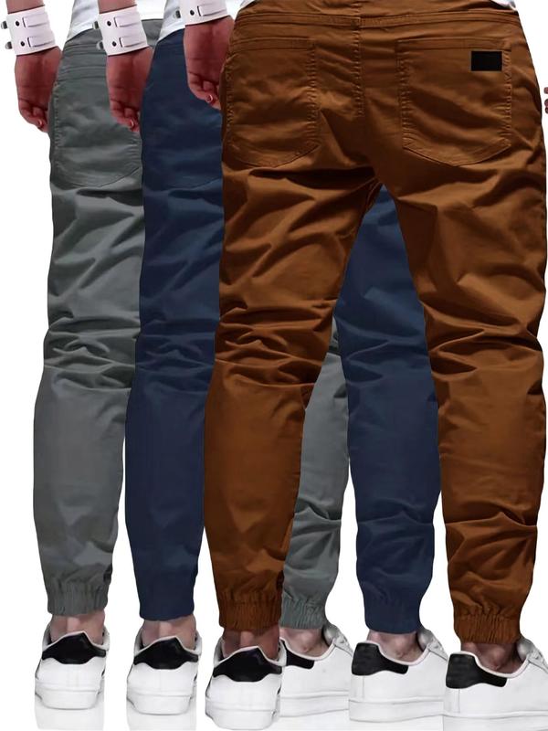 Men's Solid Drawstring Waist Carrot Pants, Casual Loose Multi-Pocket Elastic Waist Trousers for Daily Wear, Fashion Men's Bottoms for All Seasons