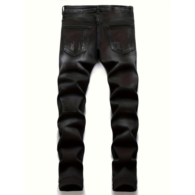 Stylish Skull Embroidered Jeans for Men - Street Style Stretch Denim Pants with Casual Comfort, Five-Pocket Design, and Fashionable Embroidery Details - Perfect for Daily Wear and Outdoor Activities