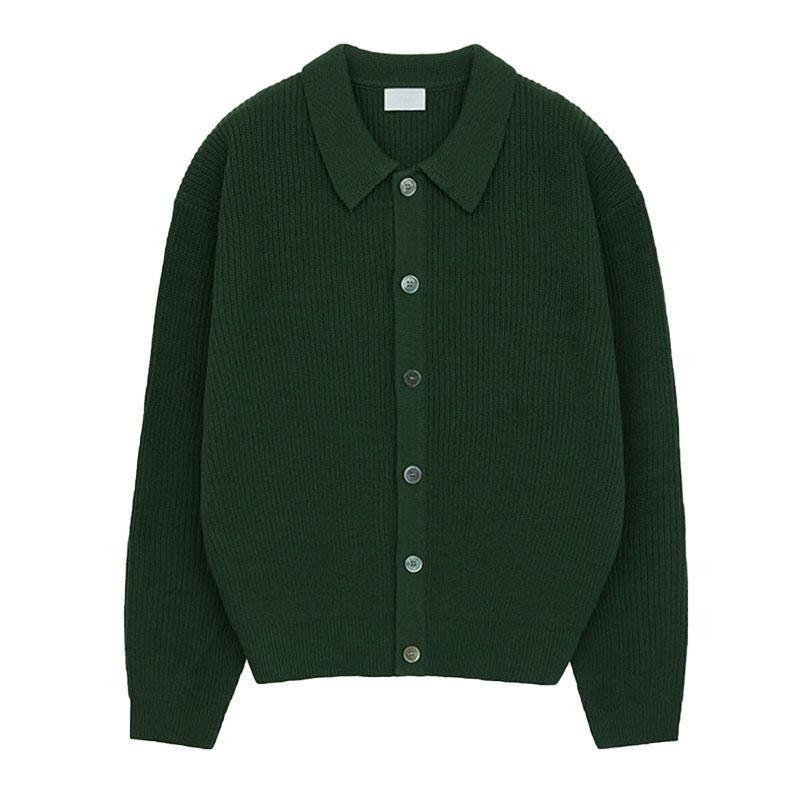 Trendy Dark Green Solid Color Knitwear Loose and Idle Men's Cardigan Sweater Casual Coat Handsome Fashion Trendy Men's Clothing