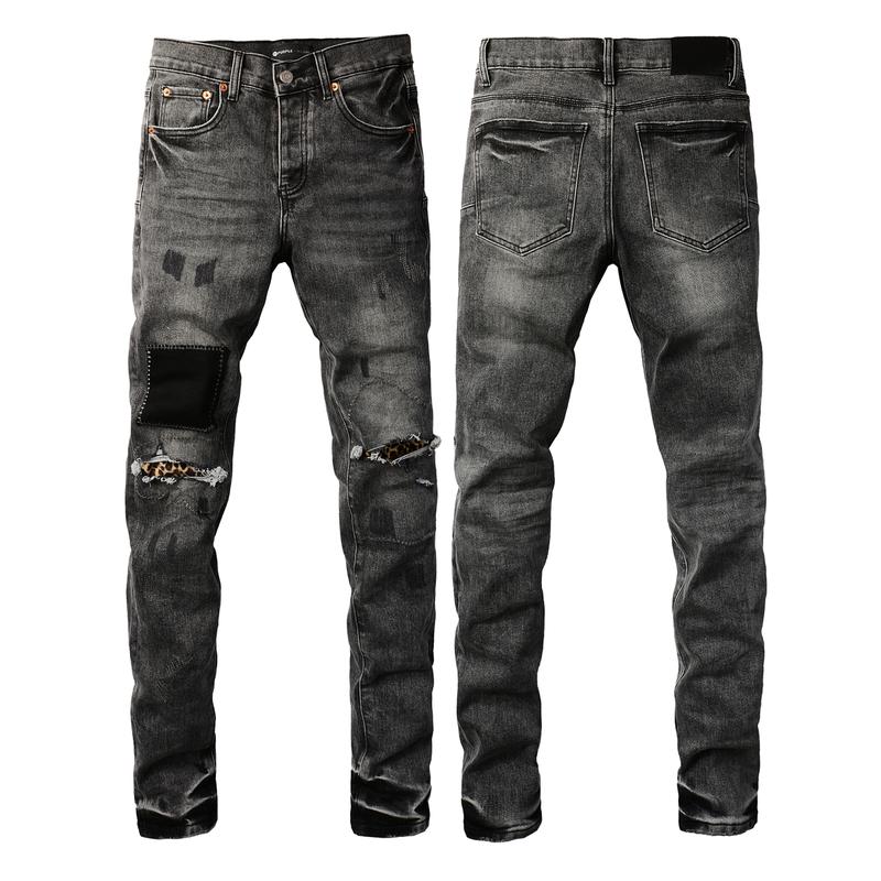 Purple-brand Men's Jeans Slim Fit Stretch Jeans Baggy Ripped Straight Skinny Denim Pants for Men Fashionable Biker Motocycle Holes Pants 2024