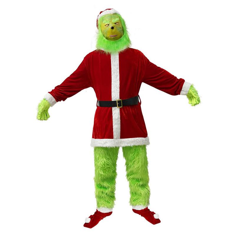 2024 Christmas Costume: Cosplay Outfit for Santa Claus, Grinch the Grinchy Green Monster, & Party Performance Attire Inspired by The Grinch Menswear Clothing