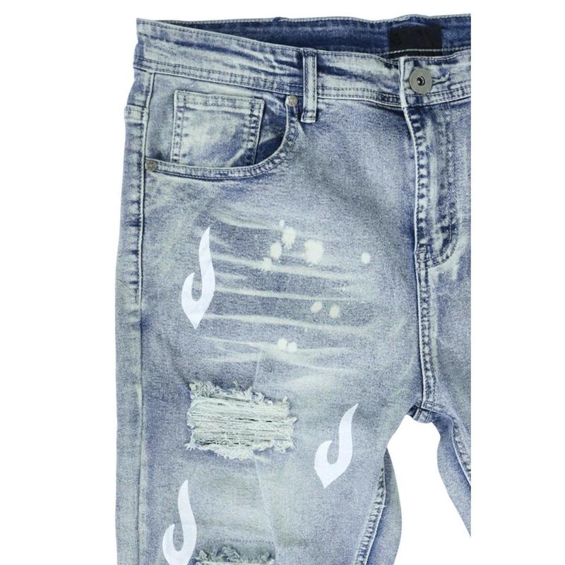 Rising Flame Denim (Blue Wash) Cotton Fabric