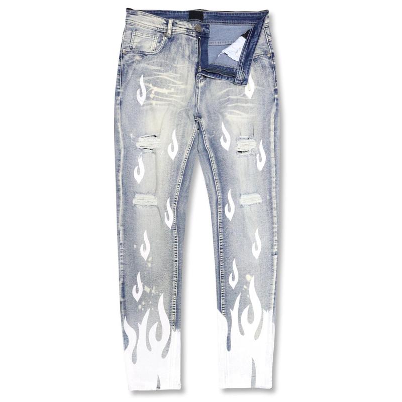 Rising Flame Denim (Blue Wash) Cotton Fabric