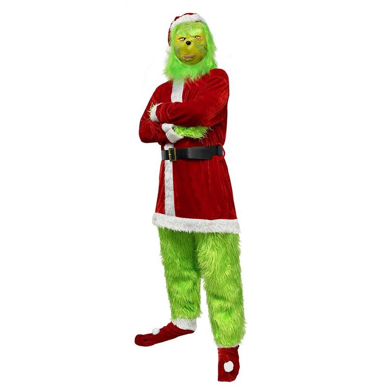 2024 Christmas Costume: Cosplay Outfit for Santa Claus, Grinch the Grinchy Green Monster, & Party Performance Attire Inspired by The Grinch Menswear Clothing