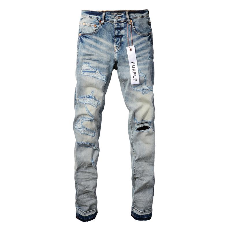 Purple-brand Men's Jeans Casual Comfort Holes Fashionable Straight Skinny Slim Fit Jeans, Ripped Stretch Jeans Denim Pants