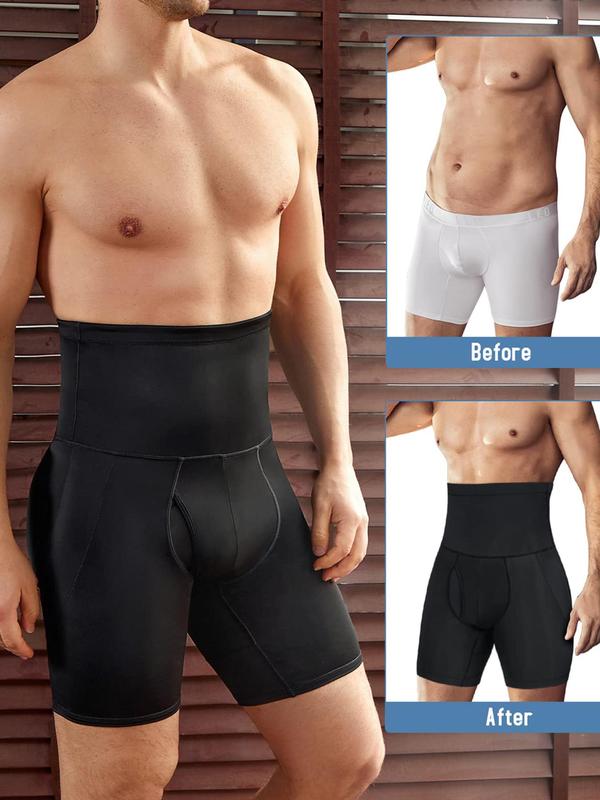 Men's Solid High Waist Shapewear Shorts, Casual Breathable Plain Tummy Control Seamless Shapewear Clothing, Back To School Fall Wear, Mid-thigh Compression Shorts for Men, Menswear Underwear