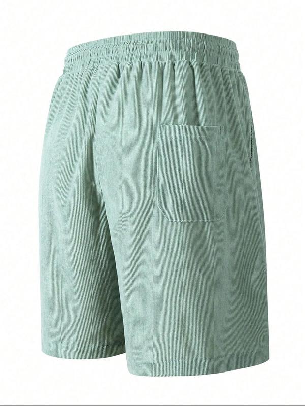 Men's Solid Patched Drawstring Waist Shorts, Casual Regular Fit Pocket Shorts for Summer, Men's Bottoms for Daily Wear