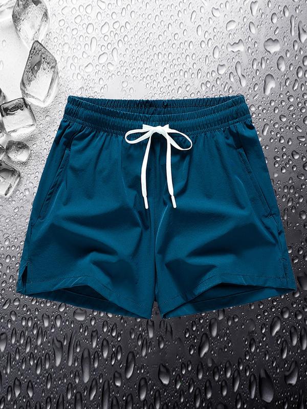 Men's Regular Fit Solid Drawstring Waist Track Shorts, Back To School Summer Outfits, Shorts for Men, Casual Streetwear Elastic Waist Pocket Shorts for Daily Wear,  Mens Shorts Woven Bottoms for All Seasons