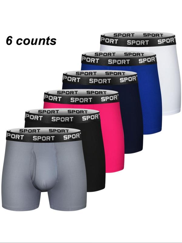 5 6 10 Counts, Men's Solid Color Letter Tape Boxer Brief, Casual Comfy Breathable Moisture Absorption Opening Crotch Underwear for Daily Wear, Mens Underwear for All Seasons