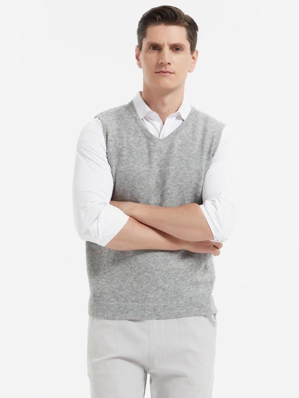 Men's Regular Fit Solid V Neck Sweater Vest, Casual Sleeveless Knit Top for Daily Wear, Knitwear for All Seasons