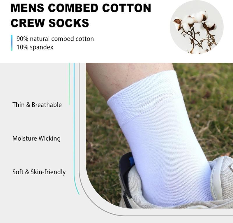 Mens Combed Cotton Thin Quarter Socks Solid Ankle Crew Stretch Sock Anti Odor Breathable 6 Pair Elastic Fabric