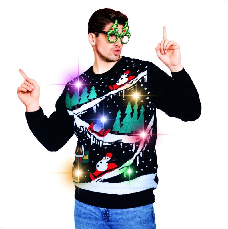 Wadaheck LED Ugly Christmas Sweater - Light Up, Novelty Long Sleeve, Funny Knitted Sweaters for Men Women Festive Menswear