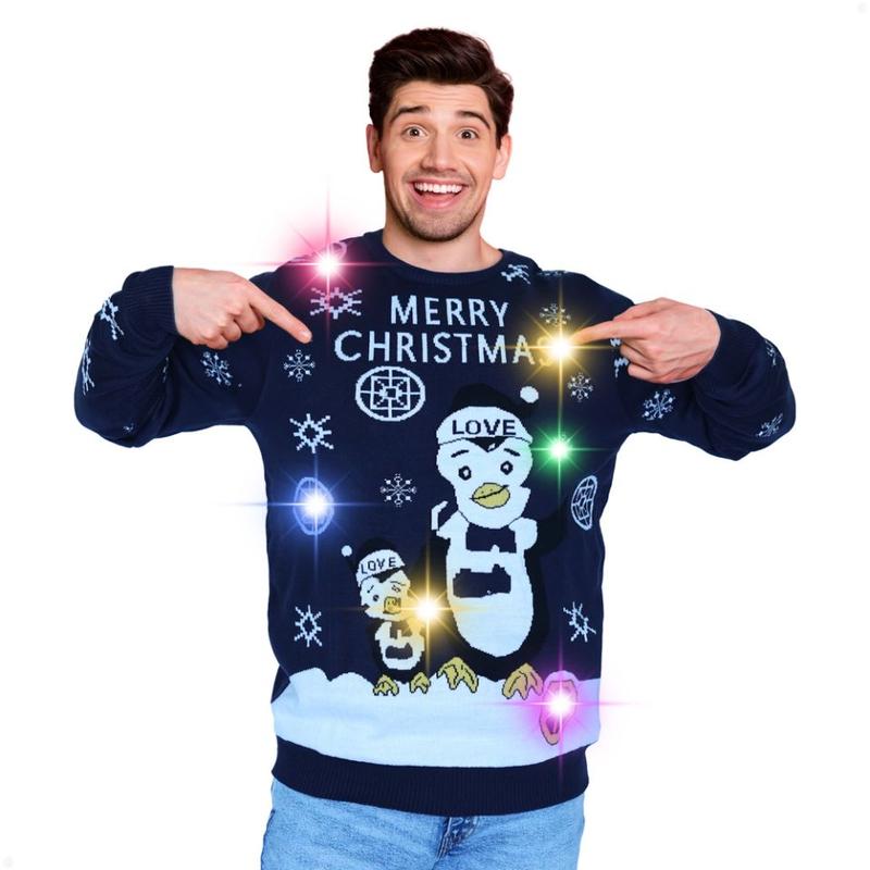 Wadaheck LED Ugly Christmas Sweater - Light Up, Novelty Long Sleeve, Funny Knitted Sweaters for Men Women Festive Menswear