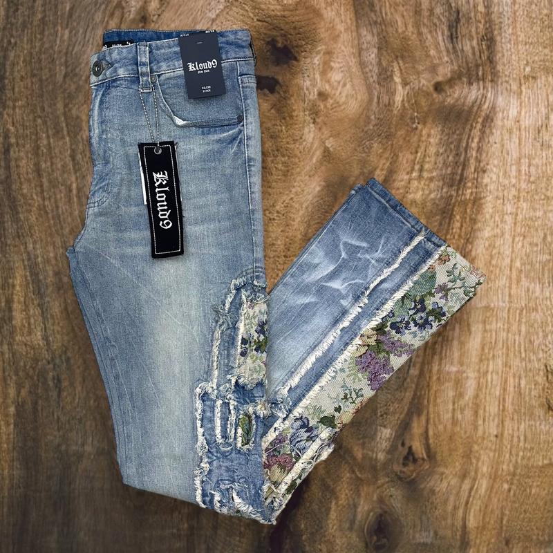 P24241 - Premium Stacked Denim Pants with Tapestry