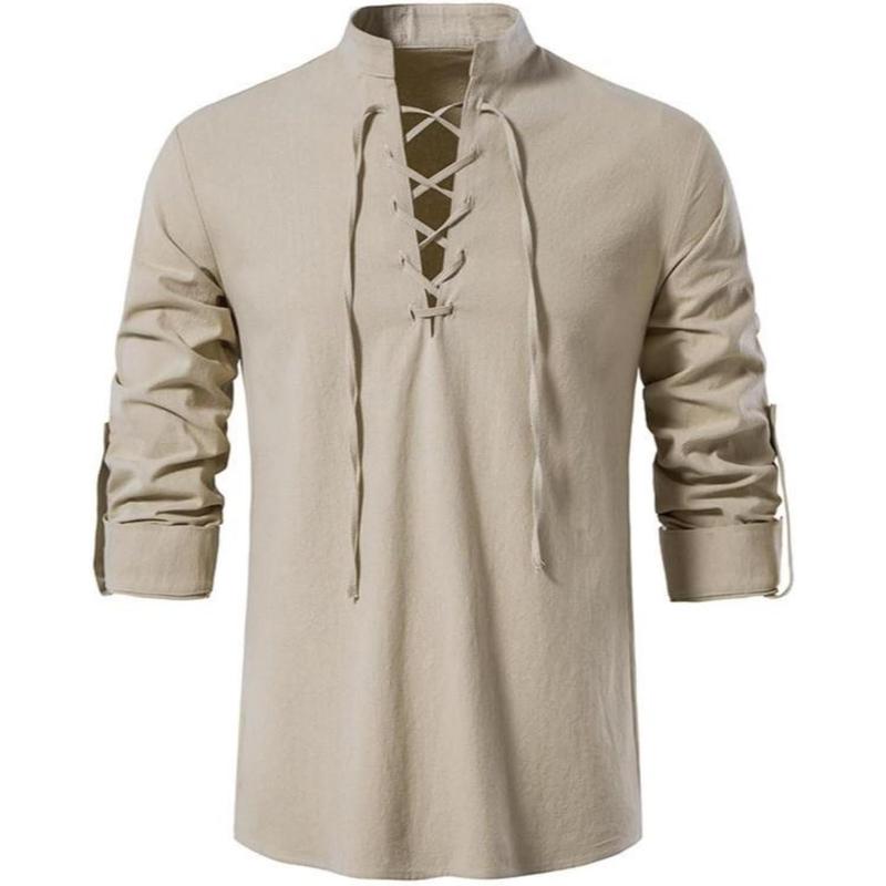 Men's Long Sleeve Shirts Retro Style Lace up for Medieval, Viking, Hippie Halloween Cosplay Pirate Renaissance Costume