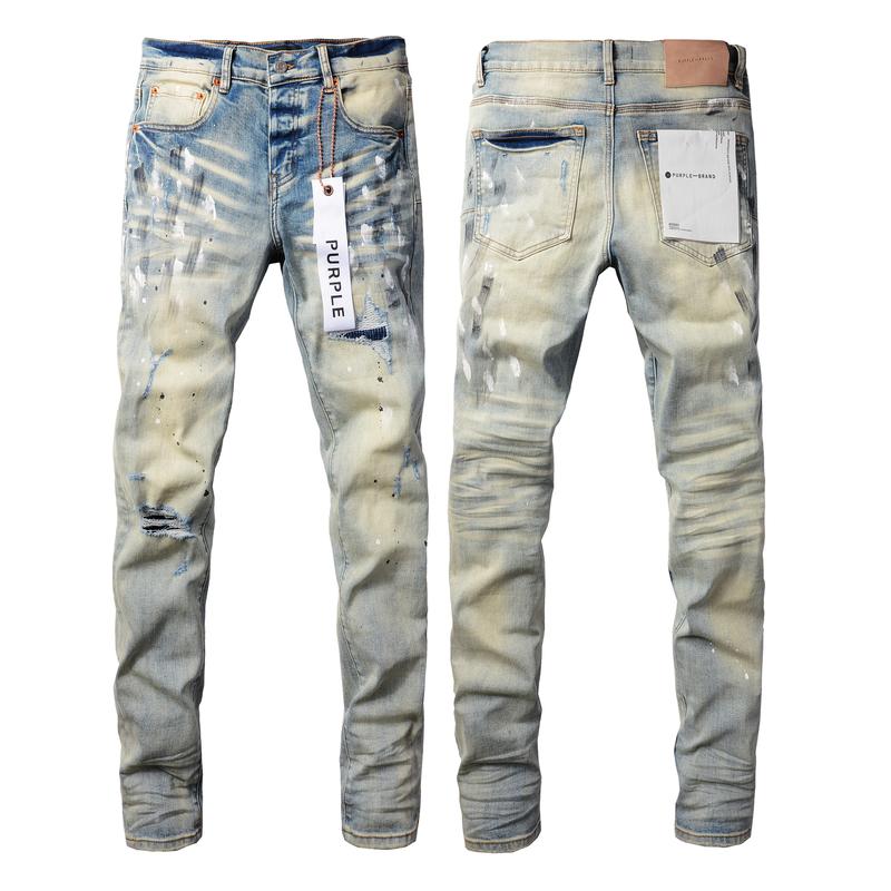 Purple-brand Men's Jeans Slim Fit Stretch Jeans Baggy Ripped Straight Skinny Denim Pants for Men Fashionable Biker Motocycle Holes Pants 2024