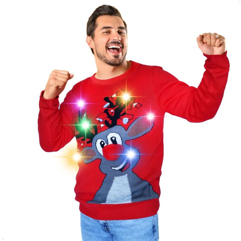 Wadaheck LED Ugly Christmas Sweater - Light Up, Novelty Long Sleeve, Funny Knitted Sweaters for Men Women Festive Menswear