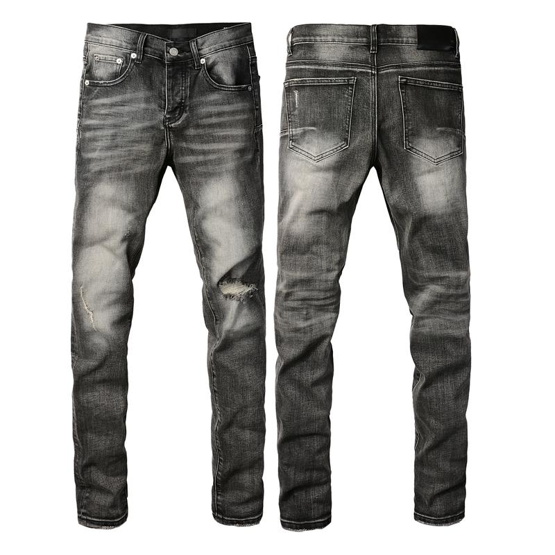 Purple-brand Men's Jeans Slim Fit Stretch Jeans Baggy Ripped Straight Skinny Denim Pants for Men Fashionable Biker Motocycle Holes Pants 2024